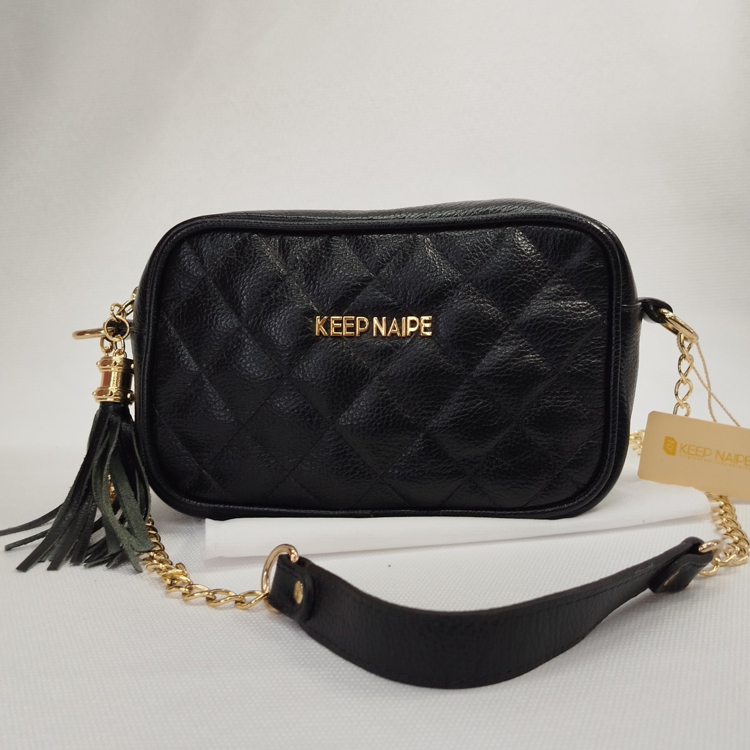 Bolsa Box Tiracolo Feminina em Couro Legítimo Preta Keep Naipe · #