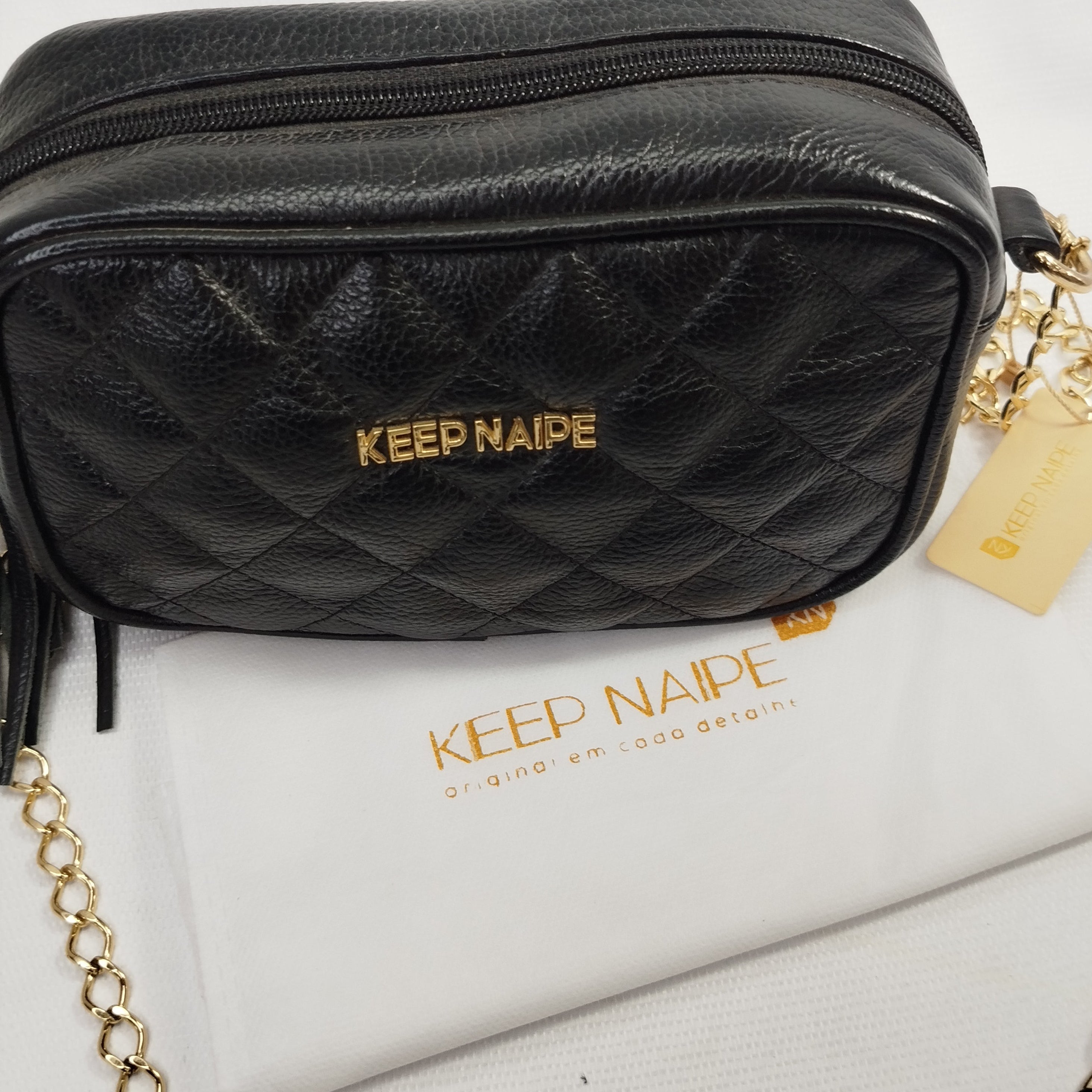 Bolsa Box Tiracolo Feminina em Couro Legítimo Preta Keep Naipe · #