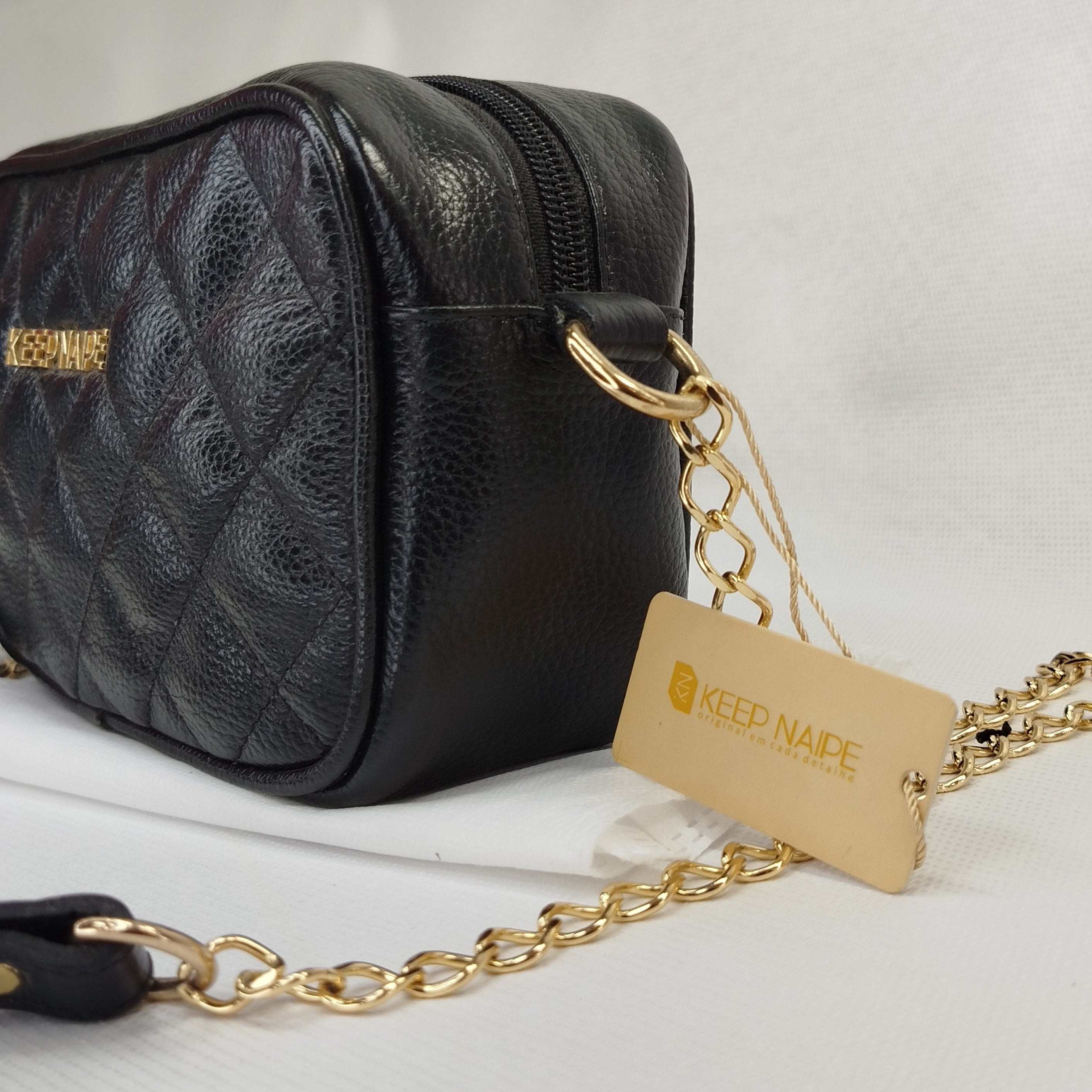 Bolsa Box Tiracolo Feminina em Couro Legítimo Preta Keep Naipe · #