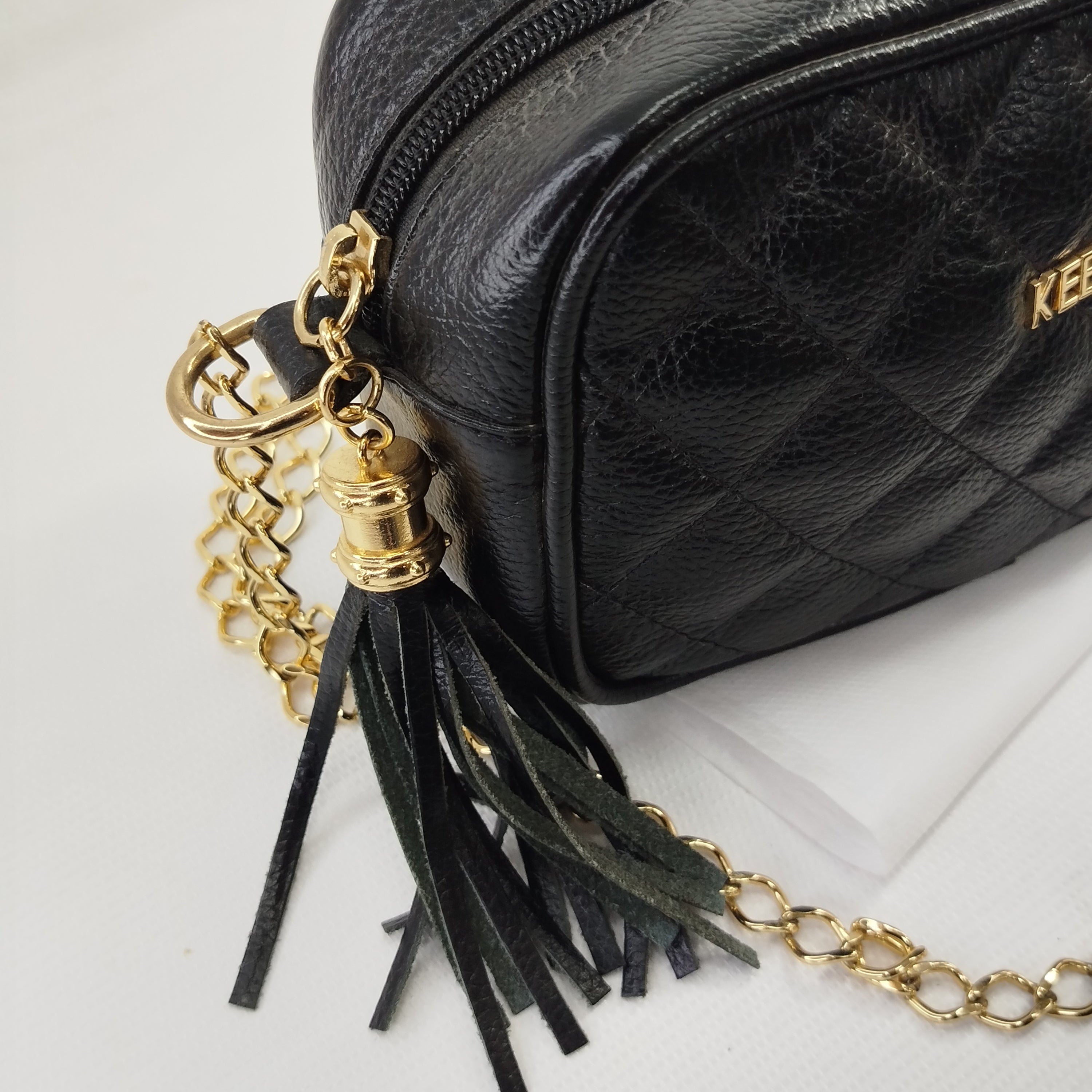 Bolsa Box Tiracolo Feminina em Couro Legítimo Preta Keep Naipe · #